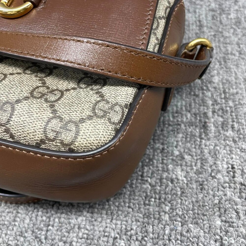 100% Authentic GUCCI Horsebit 1955 Brown Canvas Shoulder Bag - Picture 7 of 14